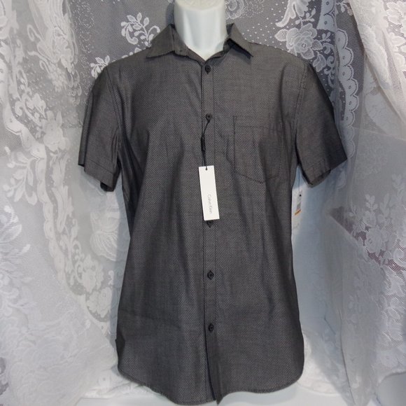 Calvin Klein Men's Woven Metallic Silver Button Up SMALL Fast Shipping NWT - Picture 2 of 10